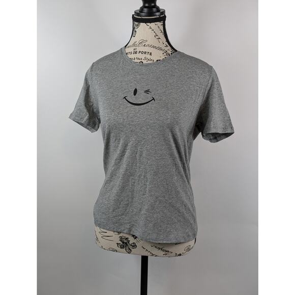 New Joe Boxer Womens Large T-Shirt Crop Gray Smiley Old Stock Y2K 90s Graphic - Picture 1 of 9